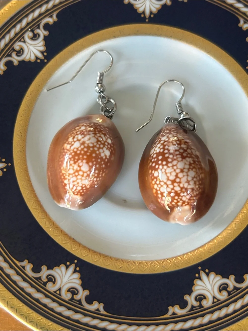 Vintage Snakehead Cowrie Shell Necklace & Earring Set
